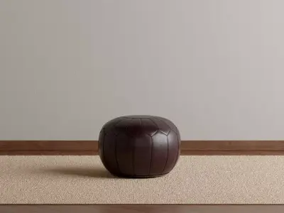 Round Leather Pouffe 3D model
