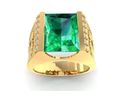 Luxury Emerald Square Men Ring  2143 3D print model