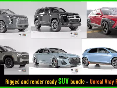 Ultimate SUV BUNDLEs Rigged redshift vray unreal 3D Model Pack