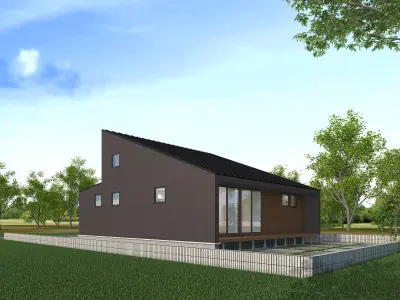ARCHITECTURE modern house on field 3D model