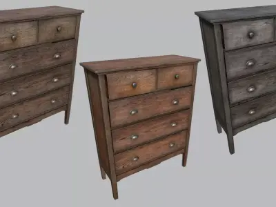 Large Old Wooden Dresser PBR Low-poly 3D model