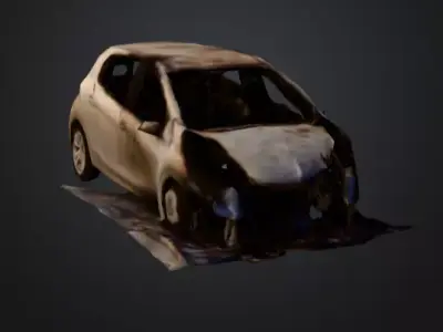 car burned to a crisp Low-poly 3D model