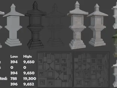 Pagoda Stone Statue Low-poly 3D model