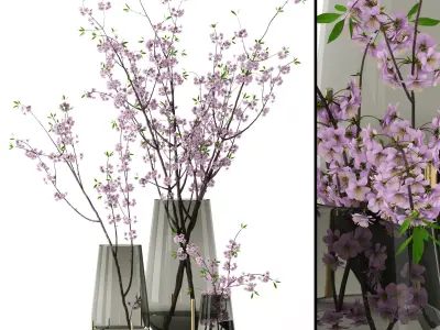 Cherry blossom in Echasse Vases 3D model
