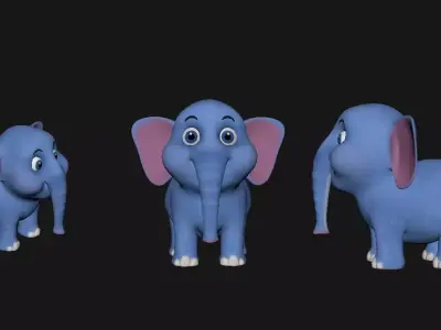 3D Elephant Cute Cartoon 3D Model with Animations Low-poly 3D model