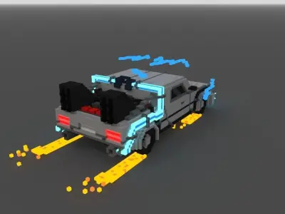 3d voxel delorean back to the future Low-poly 3D model