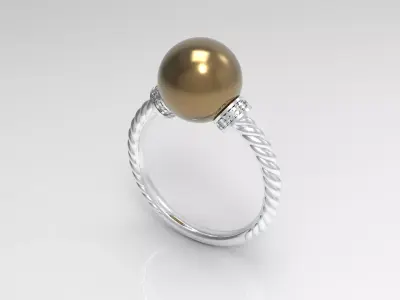 Fashion Ring with Pearl and diamonds  3D print model