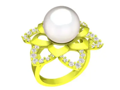 Luxury Pearl Floral Ring 3D Model for Fine Jewelry Design 1389 3D print model