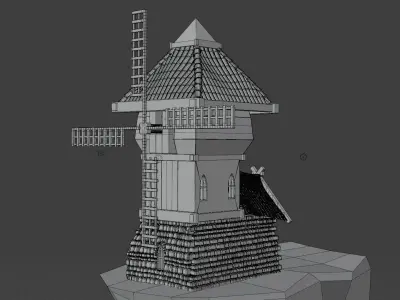 Medieval Windmill Building on the cliff Low-poly 3D model