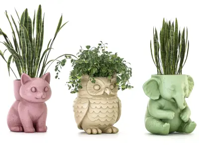 Concrete Pot Plant Set 02 3D model