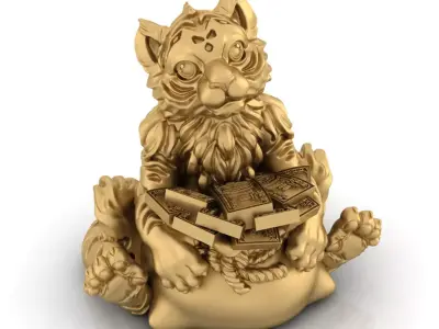Tiger 2022 model for 3D Cute tiger with money 3D print model