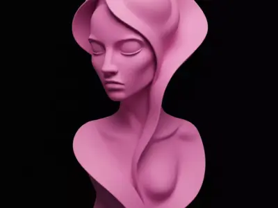 Futuristic Pink Woman Bust Sculpture Abstract Organic Flowing  Low-poly 3D model
