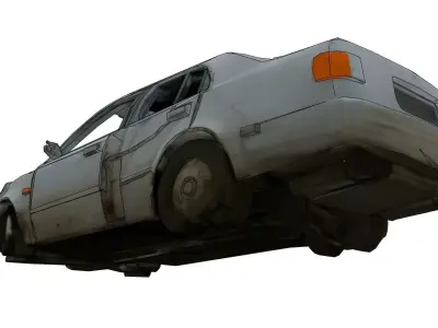 Wrecked plain car among ruins Low-poly 3D model