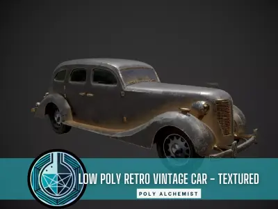 Low Poly Old Retro Vintage Car - Textured  Low-poly 3D model