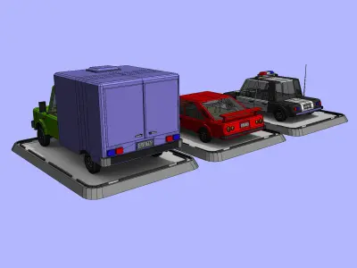 3 Cartoon Low Poly Cars Set Low-poly 3D model