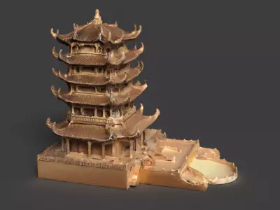  Chinese ancient house figure  Low-poly 3D model