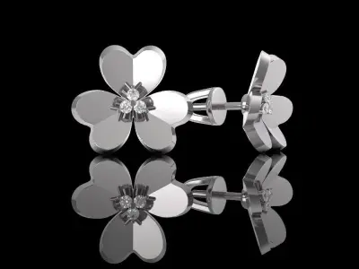 Clover earrings large model with diamonds 3D print model