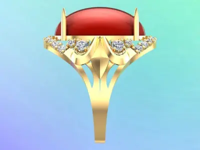 Gemstone Rings - Oval stone ring - Womens Rings 3D print model