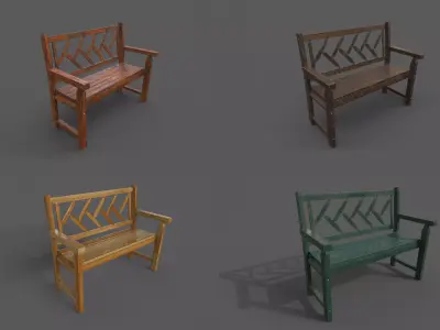 Pack 4 Wood Bench Low-poly 3D model