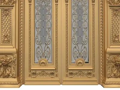 Royal style gold plated classic door 3D model purchase