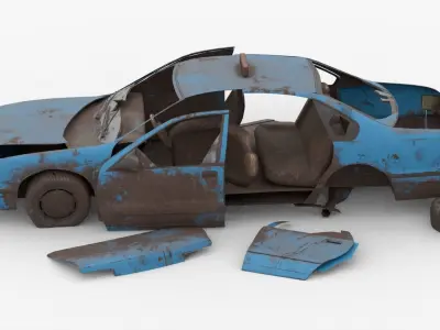 8k abandoned cars destroyed vehicles Low-poly Low-poly 3D model