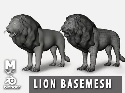 Lion basemesh Low-poly 3D model