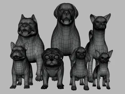 Mega Dog Pack BaseMesh Low-poly 3D model