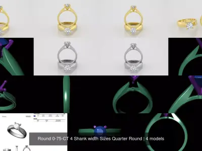 Round 0-75-CT 4 Shank width Sizes Quarter Round 3D Model Pack