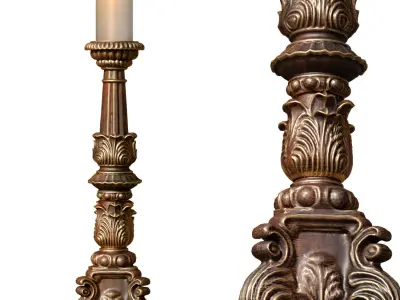 Wooden Aged gilding Rustic Nightstand Candlestick classic style 3D model