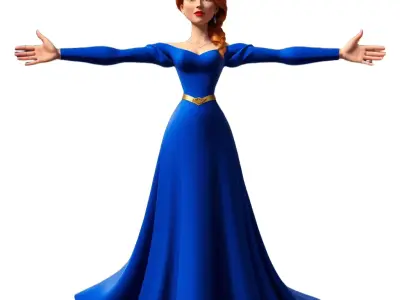 Elegant Blue Gown Character model pack Low-poly 3D model