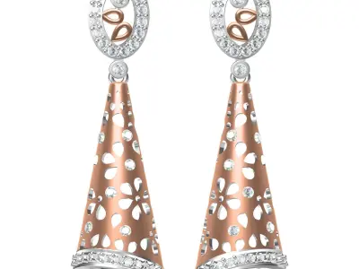 gold diamond women earrings 3D print model