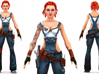 Female Builder - Engineer Woman - Overall Tool Belt - Animated Low-poly 3D model