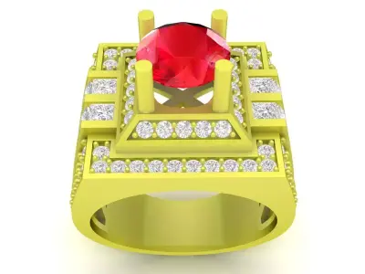 Luxury Square Gemstone Men Ring with Diamond Accents 3D Mod 3988 3D print model