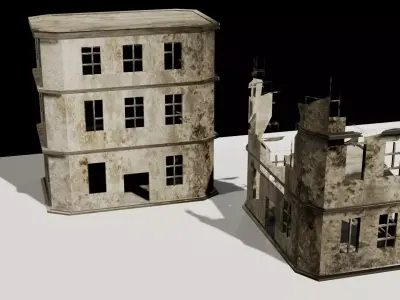 Destroyed building Low-poly 3D model