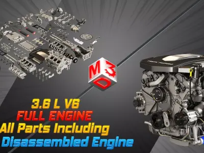 XTS - V6 Twin Turbo Full Engine with  Disassembled Full Parts  3D Model Collection