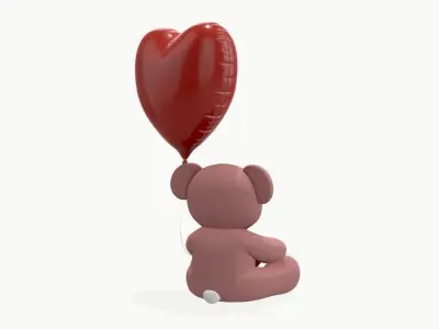bear teddy plush toy with heart and balloon 3D model