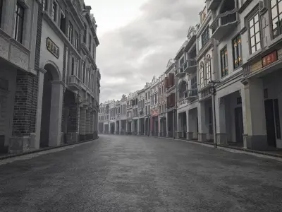 Chinese arcade streets shophouse Buildings kit 3D model