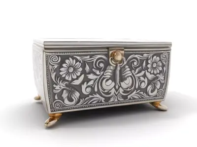Ornate Silver Jewelry Box model pack Low-poly 3D model