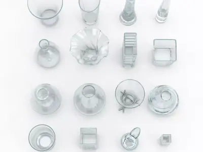 Vases Set glass on silver plate 3D model