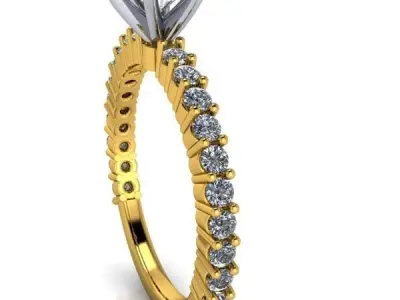 2 Carat Peg Head Solitaire with side accent stones Promise ring 3D print model