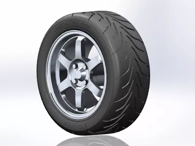Wheel for scale model Rim TE37 tire with realistic tread pattern 3D print model