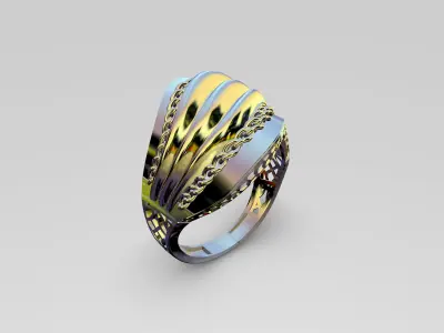 Gold ring with chain 3D print model