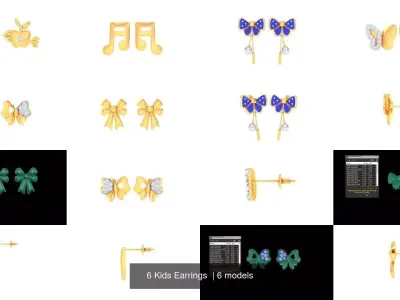 6 Kids Earrings  3D Model Pack