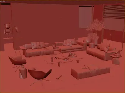 Modern Luxury Living Room Set 3D Model 3D model