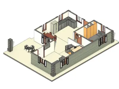 3 Bedroom House plan Low-poly 3D model