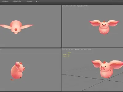Cartoon piggy - Flying Pig Low-poly 3D model