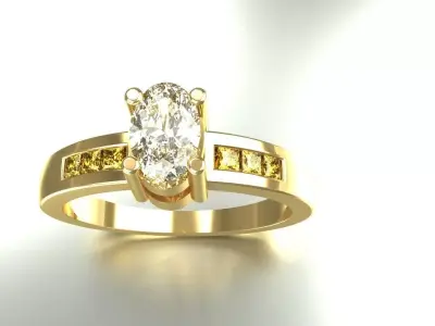 Oval Gemstone Ring Ladies Size 7 Gold Platinum Jewelry 3D print model