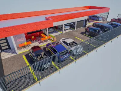 Carwash  Garage Mechanic Shop Low-poly 3D model