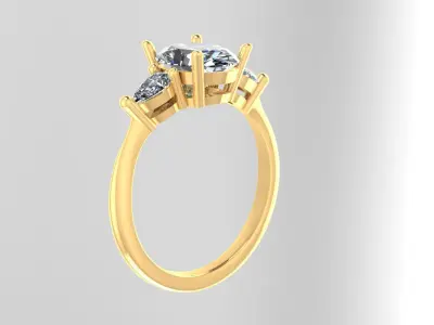 Diamond classic Ring to print 3 Sizes 3D print model 3D print model