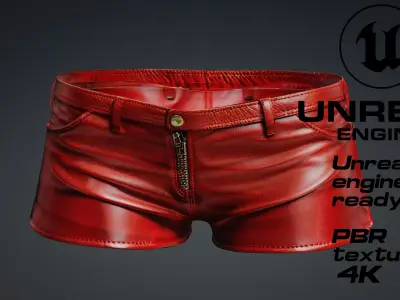 Red short pants PBR 4k  Low-poly 3D model